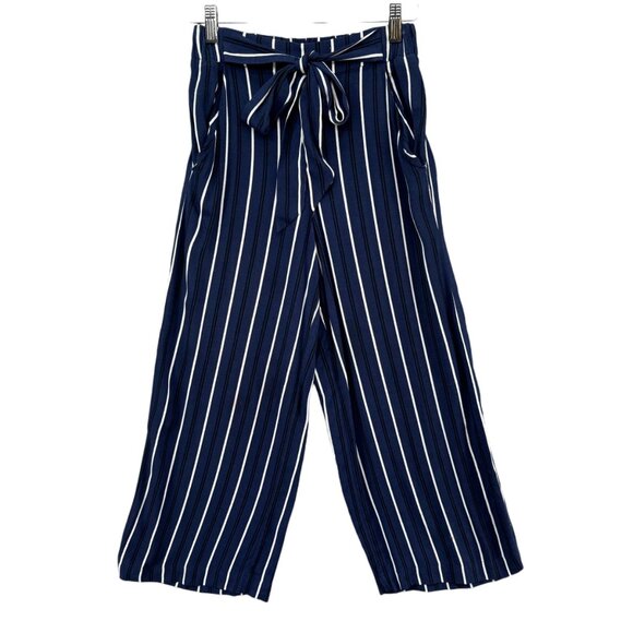 Wilfred Pants - Wilfred Wide Leg Crop Pants Womens Blue White Striped Tie Waist Pockets Sz XS